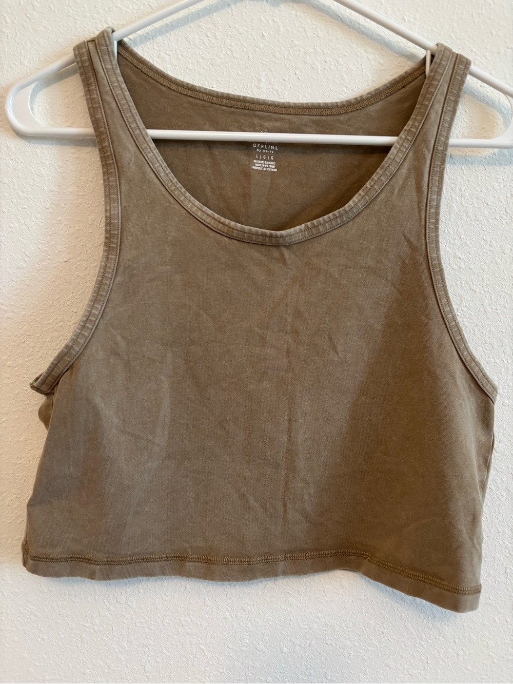 aerie offline Tan Mineral Wash Cropped Tank Large